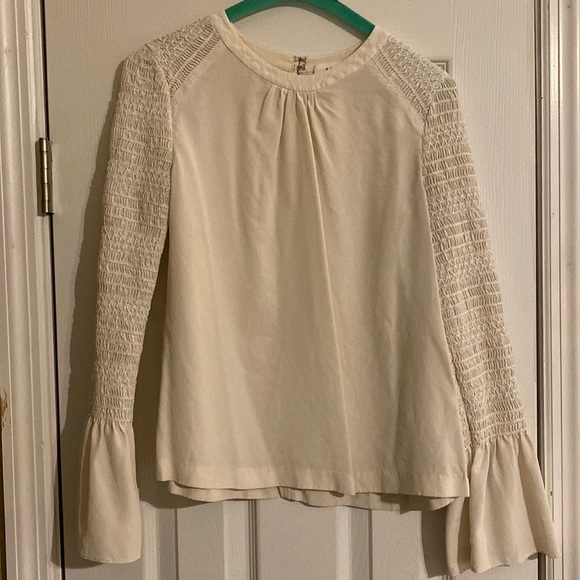 ALC Sidra Long Flare Sleeve Silk Blouse in Cream 6 - Picture 2 of 8